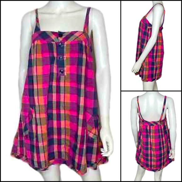 PINK Victoria's Secret Dresses & Skirts - VS PINK Bright Plaid Sundress Mini Dress w/Pockets